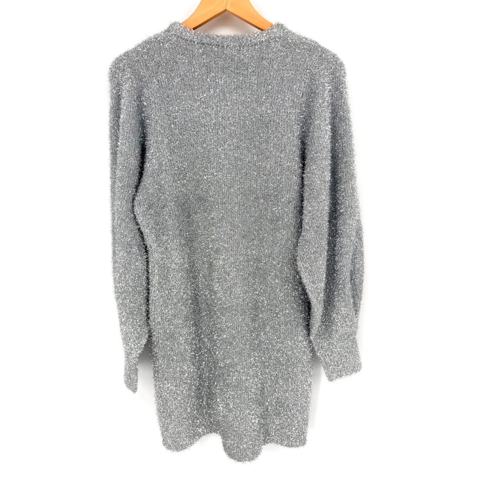 Ronny Kobo Silver Metallic Tinsel Knit‎ Mini Dress Womens L Rent the Runway - Picture 4 of 10